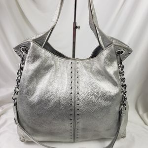 Michael Kors Silver Metallic Pebble Leather Astor Bag